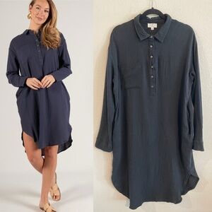 P. Cill Women’s Tunic Midi Dress Medium Black Gauze Cotton Longline Contemporary